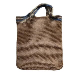 Crocheted Tan & Blue Market Tote